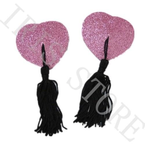 Sexy Powder Tassel Heart-shaped self-adhesive nipple cover / Fashion Reusable breast pasties