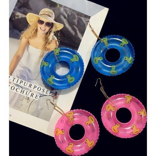 2020 Punk Swimming Laps Dangle Drop Earrings Personality Duck Swim Ring Party Earrings for Women Girl Night Club Jewelry