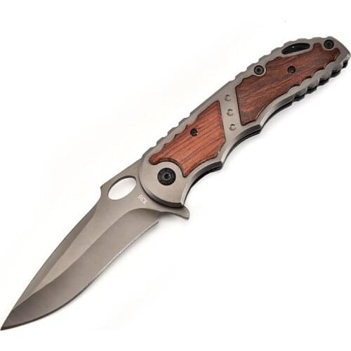 Damascus 440C Blade Sandalwood Folding Blade Knife North American Hunting Knife Survival Tactics Folding Camping Pocket Knife