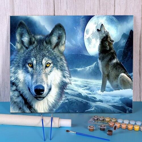 Snow Wolf DIY Painting By Numbers Package Acrylic Paints 40*50 Canvas Pictures Decorative Paintings For Adults Wall Wholesale