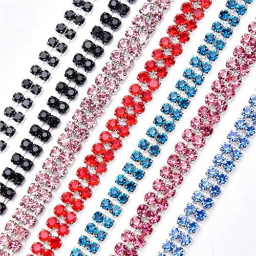 2 Rows Glass Diamond Chain 5 Yard 6Mm Crystal Black Rhinestone Cup Chain Stone Trim Sewing Craft Diy Beauty Dress Garment Decor