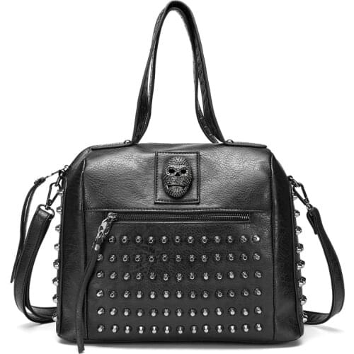 Annmouler Luxury Handbags Women Bags Skull Pu Leather Handle Bag Fashion Ladies Tote Large Capacity Crossbody Purse Black