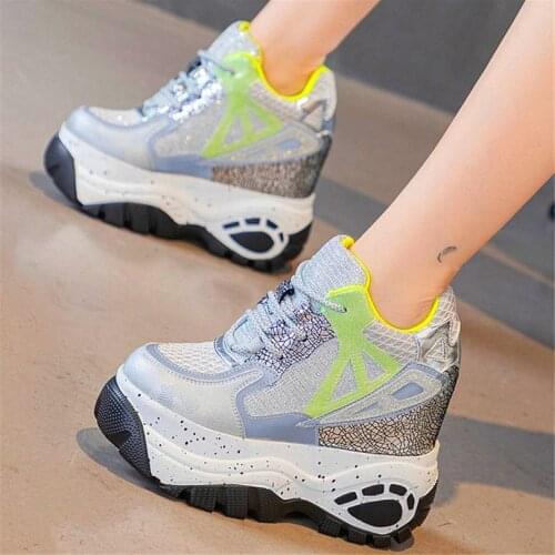 Party Ankle Boots Womens Shiny Glitter Leather Oxfords Platform Wedge High Heel Fashion Sneakers Lace Up Breathable SHoes