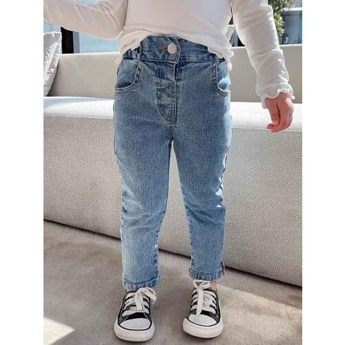 2021 Girls Spring Clothing New One-button Korean Children Jeans Spring Trousers