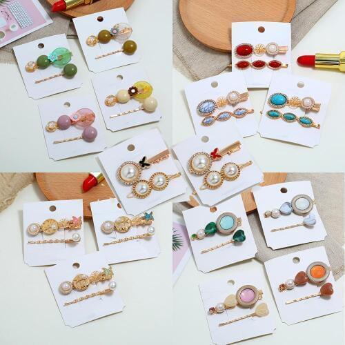 2 of pack fashion personality hair clip for women with inlay faux pearl /rhinestone /resin design female side clip bangs clip