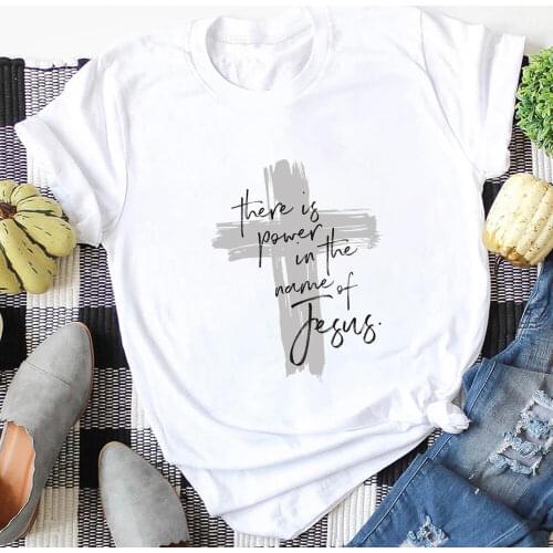 There Is Power In The Name of Jesus 100%Cotton Women Tshirt Christian Shirts Unisex Summer Casual Short Sleeve Top Faith Tee