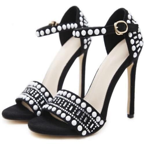 Women sandals Flock Buckle Strap 11 cm Thin Heels High heels Round Toe Shallow women shoes sandalias mujer 2020