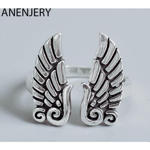 ANENJERY 2019 Fashion Angel Wings 925 Sterling Thai Silver Finger Rings Opening Jewelry For Women Gifts Wholesale S-R495