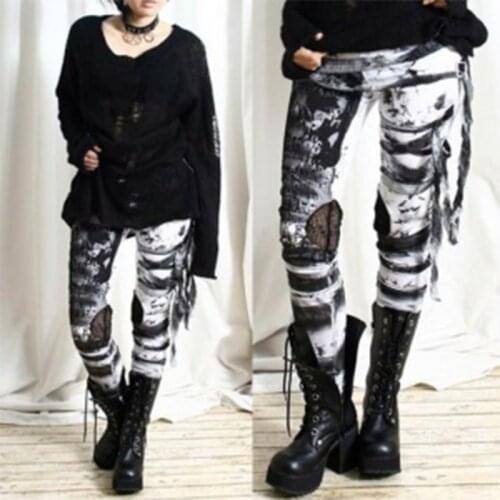 Bandage Letter Print Tie Dye Plus Size Womens Cool Leggings Street Style Trousers Ultra Gathered Pants Gothic Distressed Punk