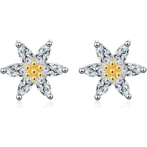 New 925 Sterling Silver Cute Flower Star Shine Cubic Zirconia Female Stud Earrings Wholesale Jewelry Women Wedding Gift Cheap