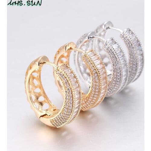 MHS.SUN 2019 New Elegant Women CZ Zircon Earrings Gold/Silver Color Vintage Crystal Hoop Earrings For Female Jewelry Best Gift