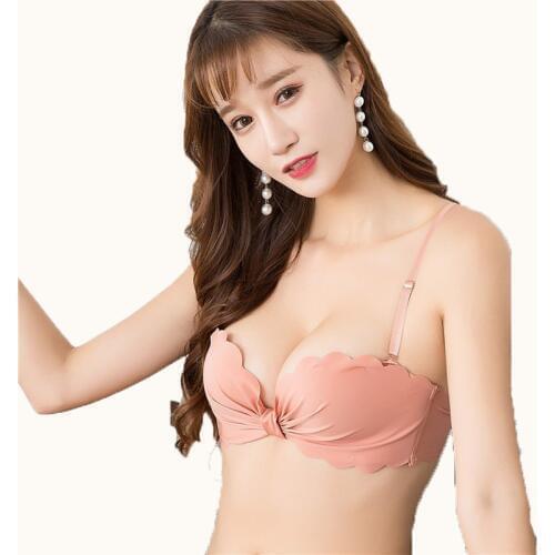 Summer Sexy Seamless Brassiere beach party wedding bra Wire Free double small cup super Push Up Bra for Women Plunge T-Shirt Bra