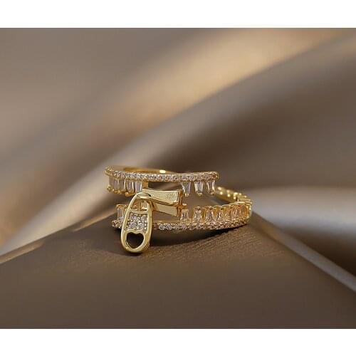 2021 New Design Sense Zipper Head Modeling Gold Zircon Rings For Woman Goth Korean Fashion Jewelry Wedding Girls Unusual Rings