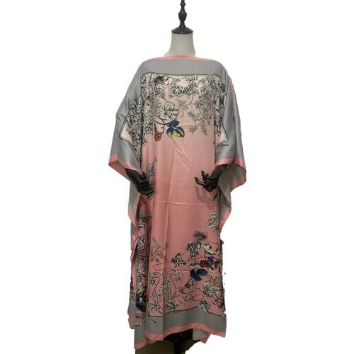 Length 130 cm x bustline 130 cm Fashion printed lady boho clothing Dashiki African Abaya Robe Femme Silk kaftan long dress