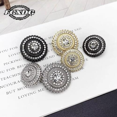 10pcs/lot Luxury Diamond Metal Button for Shirt Black Gold Silver Shank Buttons for Clothing Fashion Rhinestone Buttons for Coat