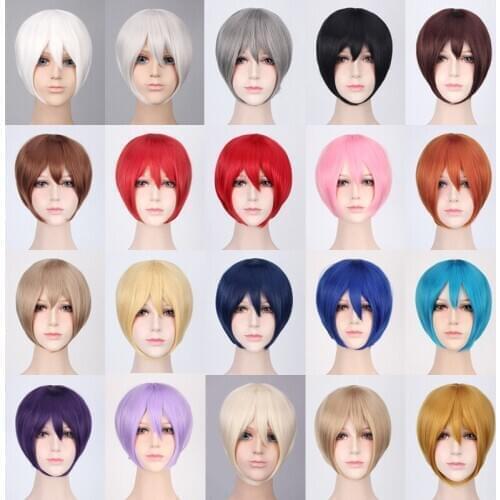 11.8" 30cm 24 Colors Short Bob Cartoon Cosplay Wigs Male Party High Temperature Synthetic Hair Halloween Costume Men‘s Wig 120g