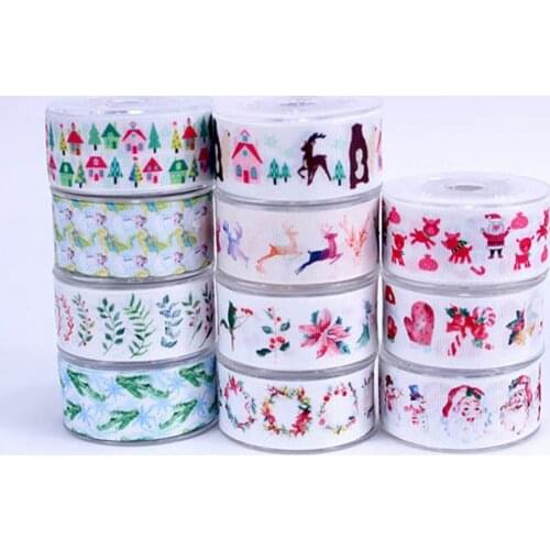 11 designs 9mm - 75m heat transfer Christmas grosgrain ribbons 50yards/lot welcome custom printed