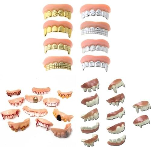 12pcs/set Halloween Party Prank Toys Simulation Rotten Teeth Vampire Denture GXMB