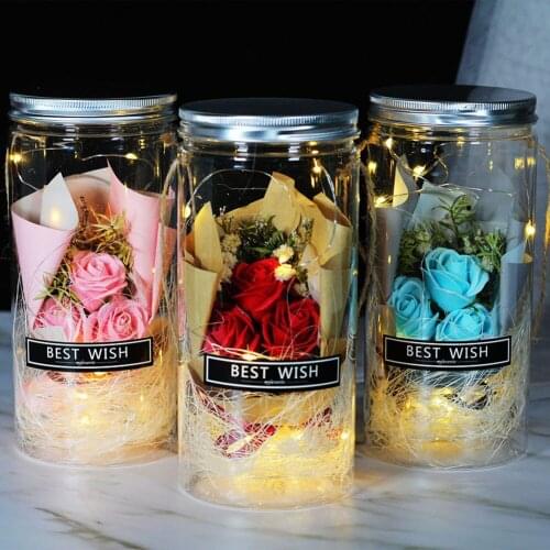 2021 Sweet Valentines Day Gift Aromatherapy Soap Rose LED Soap Flower Plastic Bottles Decoration Christmas Gifts Women Gift