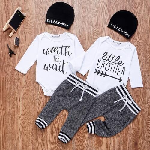 Kid Baby Boy 0-24M Clothes Letter Print Romper Tops Long Pants Hat 3PCS Outfit