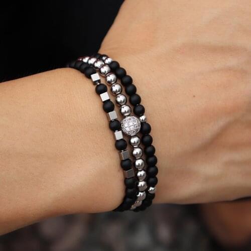 2021 3pcs/set Bracelets For Men Boy Skull Braslet Student Natural Stone Beads Braclet Present For Boyfriend Survival Brazalete