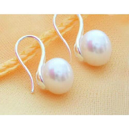 5 pairs / lot women Jewelry Earring 8mm white round pearl dangle hook earring highlight Freshwater pearl