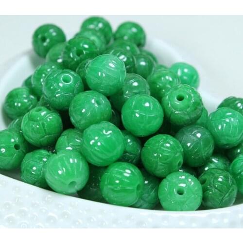 5PC Natural Jade Emerald Lotus Beads Accessories DIY Bangle Charm Jewellery Fashion Hand-Carved Man Woman Luck Amulet