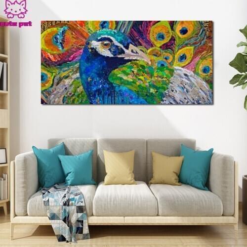 Diamond painting Abstract art, colorful peacock cross stitch diamond embroidery mosaic room Decor