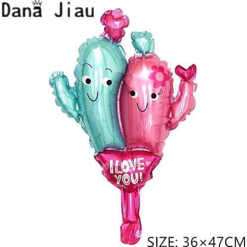 DanaJiau new cactus balloon green desert plant global tropic heart aluminum foil Balloons Birthday Party pink decorations toys