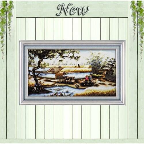 Countryside Vietnam scenery decor painting counted print on canvas DMC 11CT chinese Cross Stitch Needlework Sets Embroidery kits