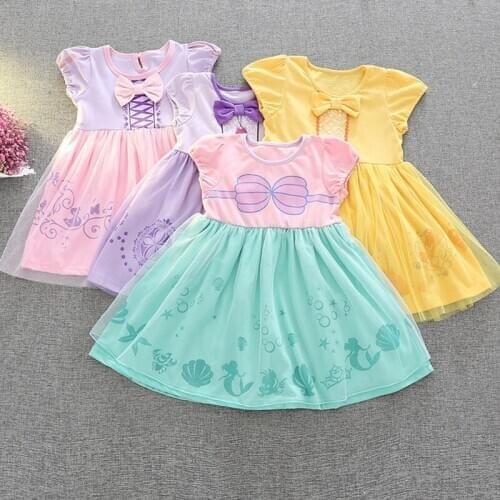 Disney Childrens Dress Belle Princess Dress 2020 New Snow White Girls Dress Puff Sleeved Summer Kids Clothes