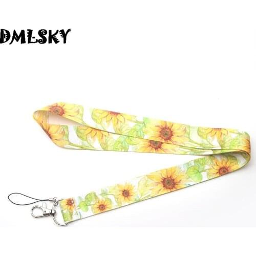 DMLSKY 24pcs/lot Sunflower Lanyard Keychain for keys Badge ID Mobile Phone Key rings Women Neck Straps Accessories M3140