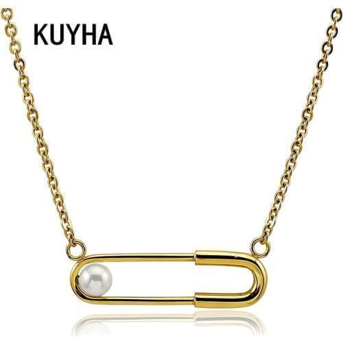 Femme CollierGold/Silver Color Necklaces Paper Clip Pearl Statement Pendant Chokers Women Jewelry Mujer