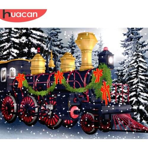 HUACAN 5D DIY Paint With Diamonds Christmas Santa Train Full Square/Round Diamond Painting Mosaic Winter Home Art Decor