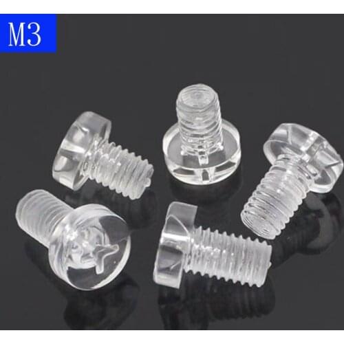 M3 x 0.5 3mm Nylon Pan Round Head Phillips Screws Plastic Machine Screws Clear Bolts