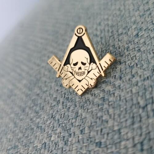 Masonic Skull and Crossbones Square and Compass Gold Plated