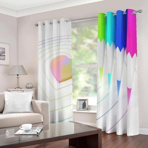 Cartoon Colorful Pencils Love geometric pattern large window curtains for Baby Room Nursery bedroom Home Decor Drapes Sets