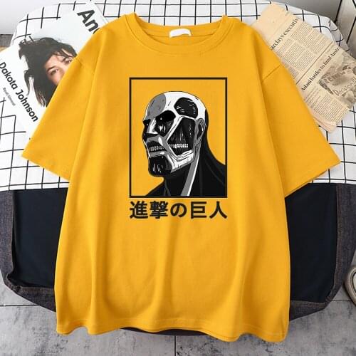Attack On Titan Colossal Titan Printing Mens T-shirts Summer Anime Clothing O-neck Tee Top Loose Oversized Tee-shirt For Male