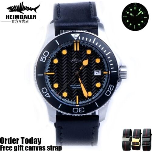 Heimdallr Mens Diving Watch CW Sapphire Glass Yellow Needle Aluminum Bezel Green Luminous NH35A Self-Winding Mechanical Watch