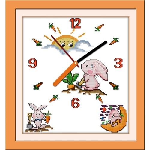 Diligent rabbit cross stitch kit 14ct 11ct count print canvas wall clock stitches embroidery DIY handmade needlework plus