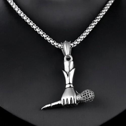 New arrived Stainless Steel Hiphop/rock Holding a microphone shape pendant fashion Creative men necklaces jewelry gifts