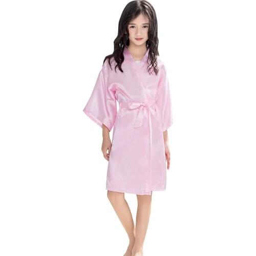 Toddler Baby Kids Girls Solid Silk Satin Kimono Robes Bathrobe Sleepwear Clothes cotton nightwear clothes kids clothing dress