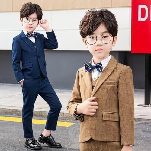 Flower Boys Formal Jacket Vest Pants Bowtie Wedding Suit Gentleman Kids Birthday Dress School Children violin dance show Costume