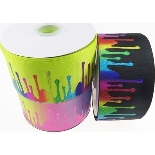 Wholesale 100Y/lot 75mm 3" hologram foil rose gold foil paint printed polyester grosgrain ribbon welcome custom order