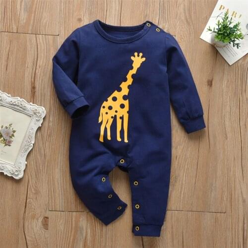 Autumn Hot Selling Newborn Baby Boy Pullover Romper One Piece Cotton Jumpsuit Pajama Animal Print Infant Toddler Clothing