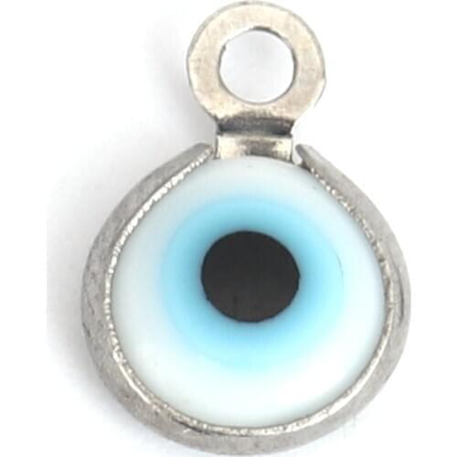10 PCs Evil Eye Series 304 Stainless Steel Pendant Charms Round Silver Color White Evil Eye With Resin Cabochons 9mm x 7mm