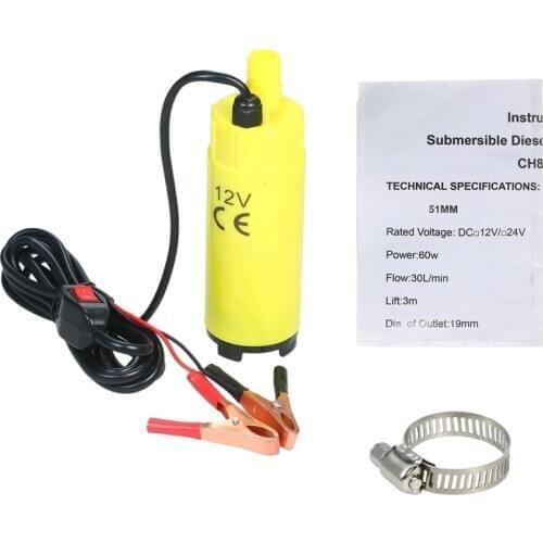 12V Portable Car Electric Pump 30L/Min Submersible Fuel Transfer Pump for Pumping Crude oil Kerosene Water