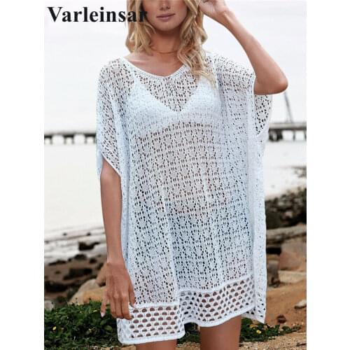 3 Colors Sheer See Through Hollow-Out Crochet Tunic Beach Cover Up Cover-ups Beach Dress Beach Wear Beachwear Female Women V2973