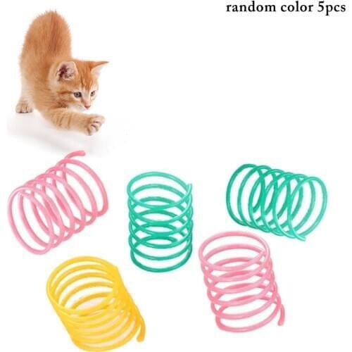 5pc/Set Cat Spring Toys Plastic Colorful Interactive Spiral Kitten Toys Scratch Cat Toys Gatos Toy Spring Suction Pet Supplies