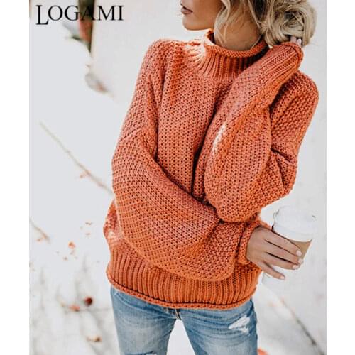 LOGAMI Women Sweaters and Pullovers Long Sleeve Knitted Loose Pullover Ladies Fall Sweater Fashion New